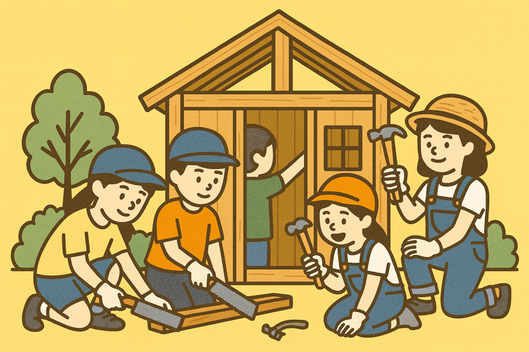 親子で挑戦、小屋づくりワークショップ（9月27日、28日）